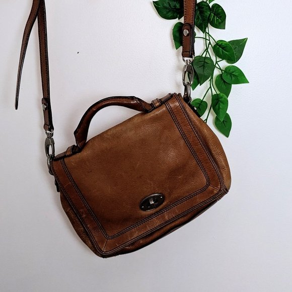 FOSSIL Handbags - VINTAGE FOSSIL CARMEL MEDIUM BROWN DISTRESSED  LEATHER BOHO CROSSBODY BAG PURSE
